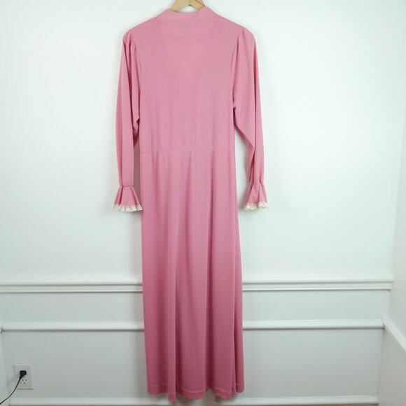 Vintage Small Robe Pink Lace Ruffle Collar Coquette Dollette Retro Dainty Long - Picture 9 of 13